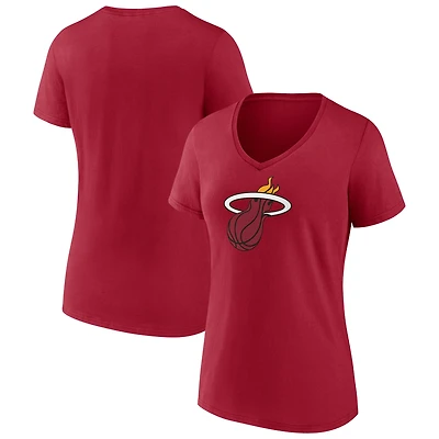 Women's  Red Miami Heat Primary Logo V-Neck T-Shirt
