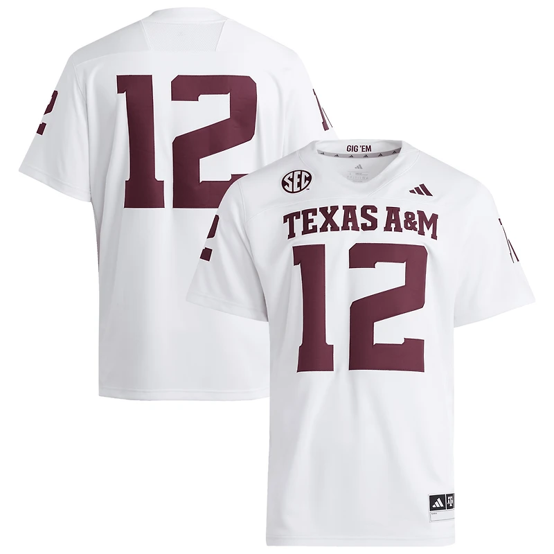 Men's adidas #12 White Texas A&M Aggies Premier Jersey
