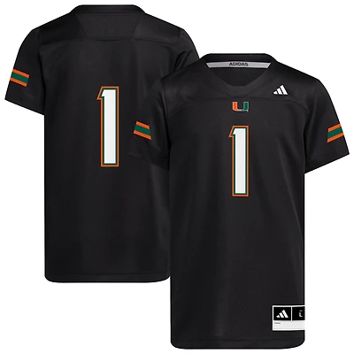 Youth adidas #1 Black Miami Hurricanes Replica Jersey