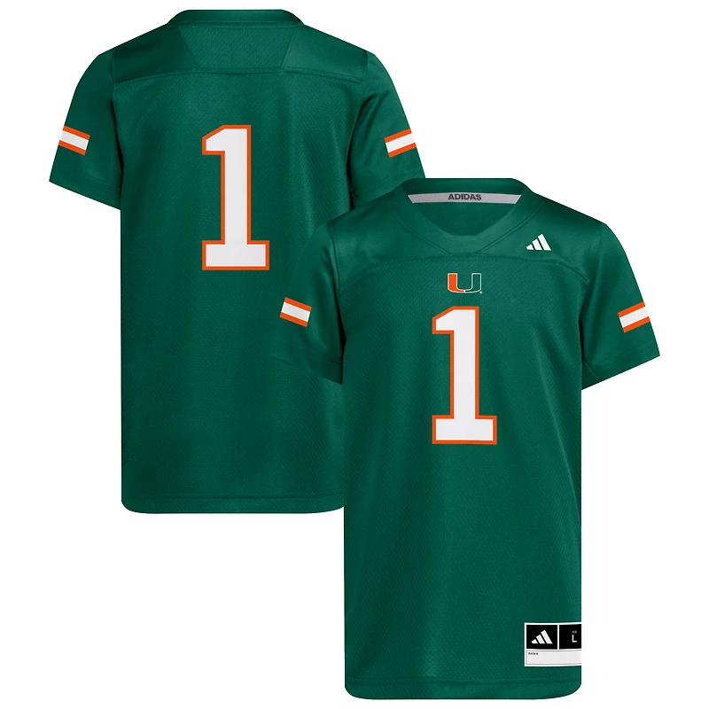 Youth adidas #1 Green Miami Hurricanes Replica Jersey