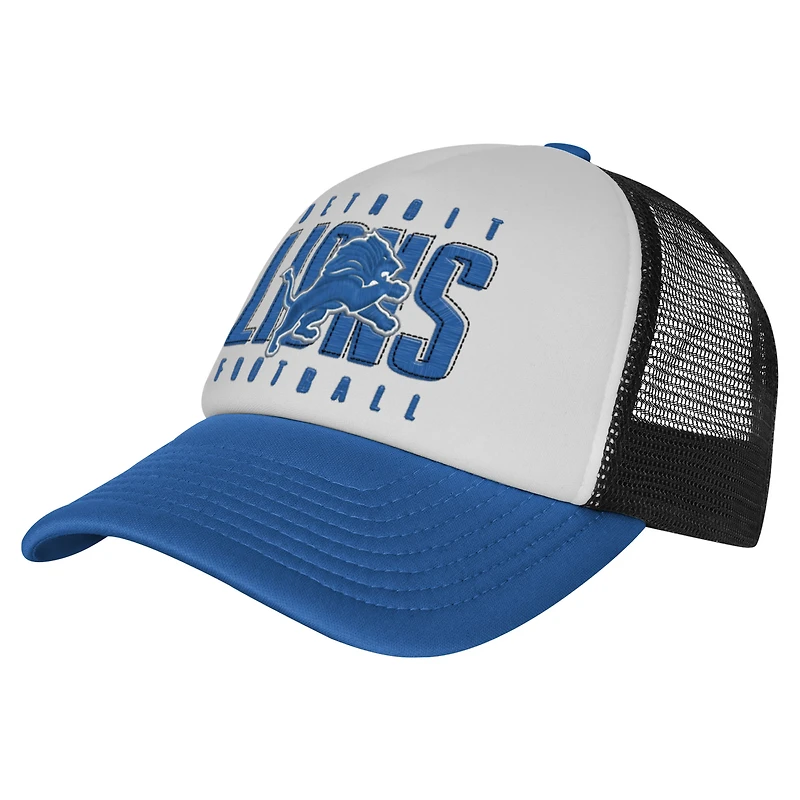 Youth White/Blue Detroit Lions Essentials Trucker Adjustable Hat