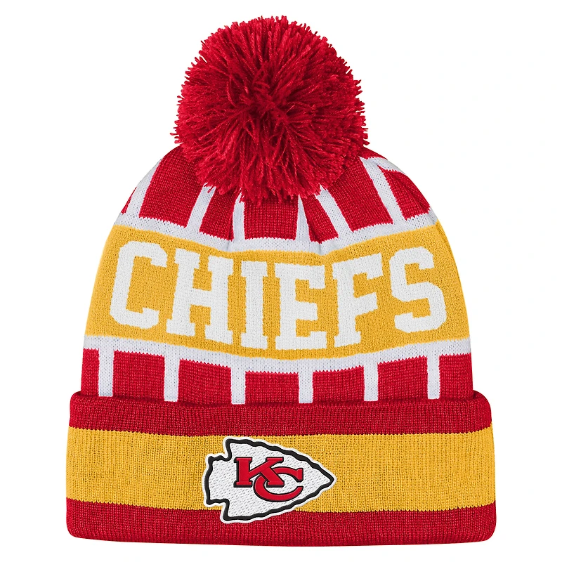 Youth Outerstuff Red Kansas City Chiefs Go Fast Cuffed Knit Hat with Pom