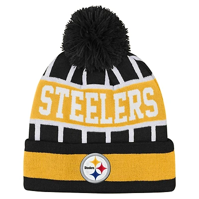 Youth Outerstuff  Black Pittsburgh Steelers Go Fast Cuffed Knit Hat with Pom