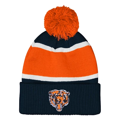 Girls Outerstuff  Navy Chicago Bears Let's Play Cuffed Knit Hat with Pom
