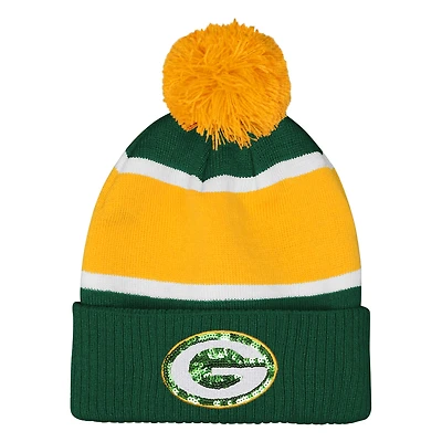 Girls Outerstuff  Green Green Bay Packers Let's Play Cuffed Knit Hat with Pom