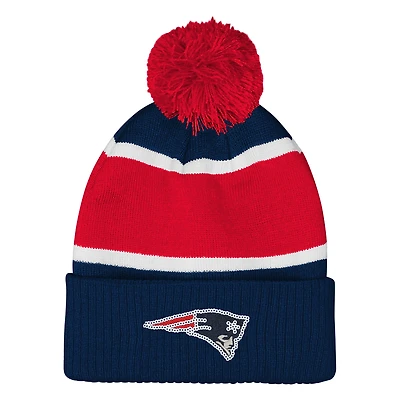Girls Outerstuff  Navy New England Patriots Let's Play Cuffed Knit Hat with Pom