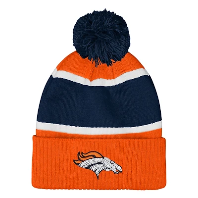 Girls Outerstuff  Orange Denver Broncos Let's Play Cuffed Knit Hat with Pom