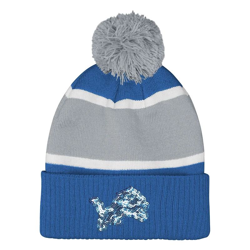 Girls Outerstuff  Blue Detroit Lions Let's Play Cuffed Knit Hat with Pom