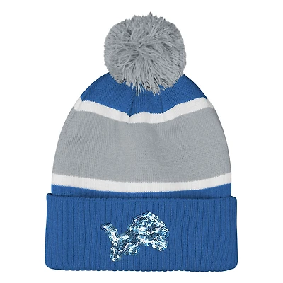 Girls Outerstuff  Blue Detroit Lions Let's Play Cuffed Knit Hat with Pom