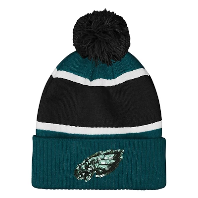 Girls Outerstuff  Midnight Green Philadelphia Eagles Let's Play Cuffed Knit Hat with Pom