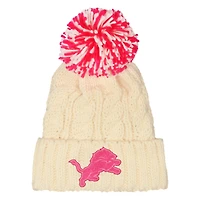 Girls Outerstuff  White Detroit Lions Cable Cuffed Knit Hat with Pom