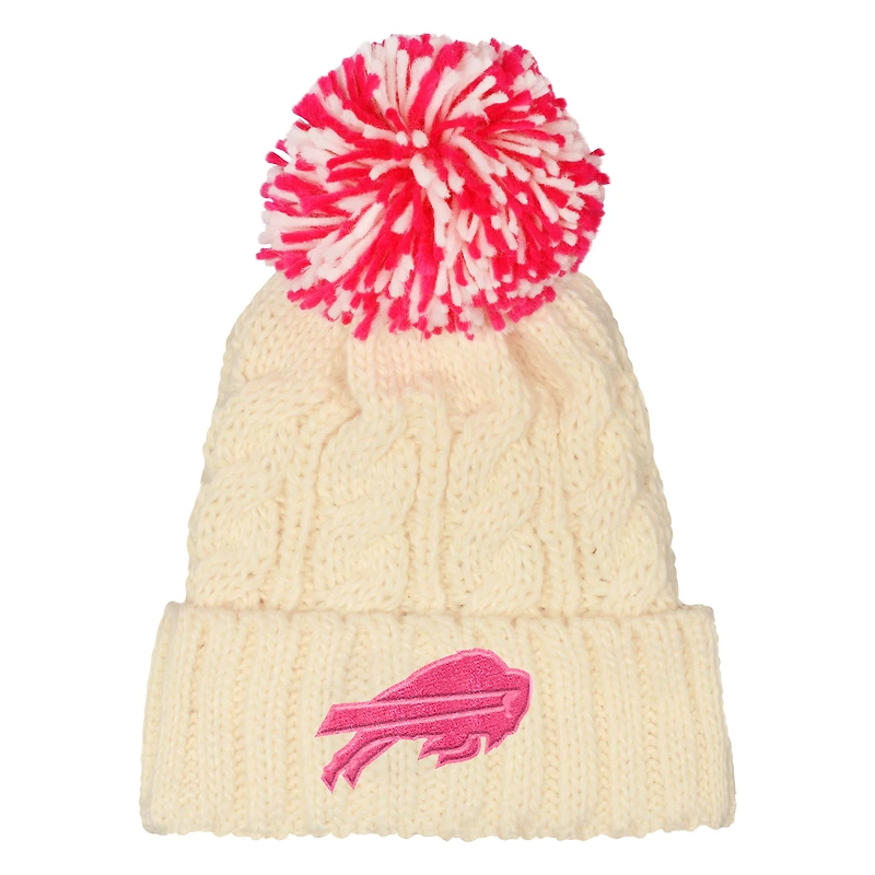 Girls Outerstuff  White Buffalo Bills Cable Cuffed Knit Hat with Pom