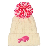 Girls Outerstuff  White Buffalo Bills Cable Cuffed Knit Hat with Pom