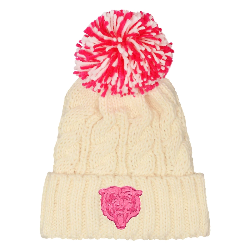 Girls Outerstuff  White Chicago Bears Cable Cuffed Knit Hat with Pom