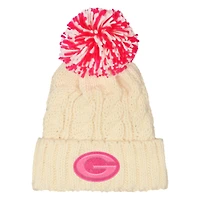 Girls Outerstuff  White Green Bay Packers Cable Cuffed Knit Hat with Pom
