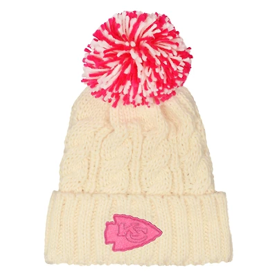 Girls Outerstuff  White Kansas City Chiefs Cable Cuffed Knit Hat with Pom