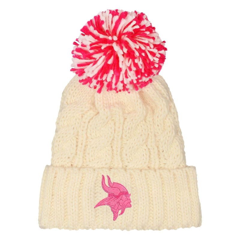 Girls Outerstuff  White Minnesota Vikings Cable Cuffed Knit Hat with Pom