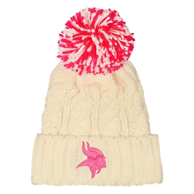 Girls Outerstuff  White Minnesota Vikings Cable Cuffed Knit Hat with Pom