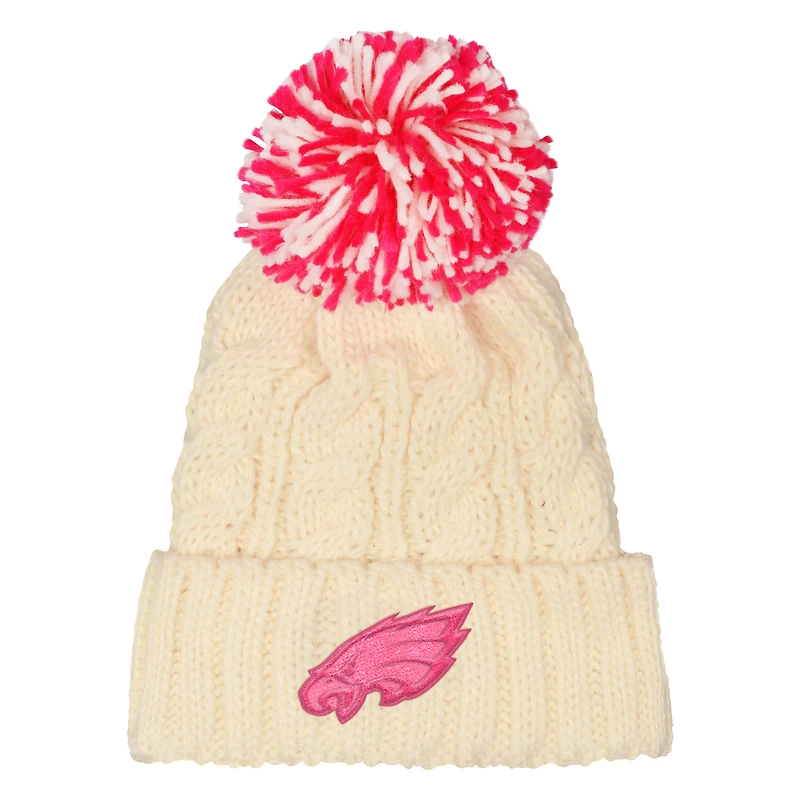 Girls Outerstuff  White Philadelphia Eagles Cable Cuffed Knit Hat with Pom