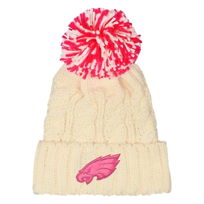 Girls Outerstuff  White Philadelphia Eagles Cable Cuffed Knit Hat with Pom