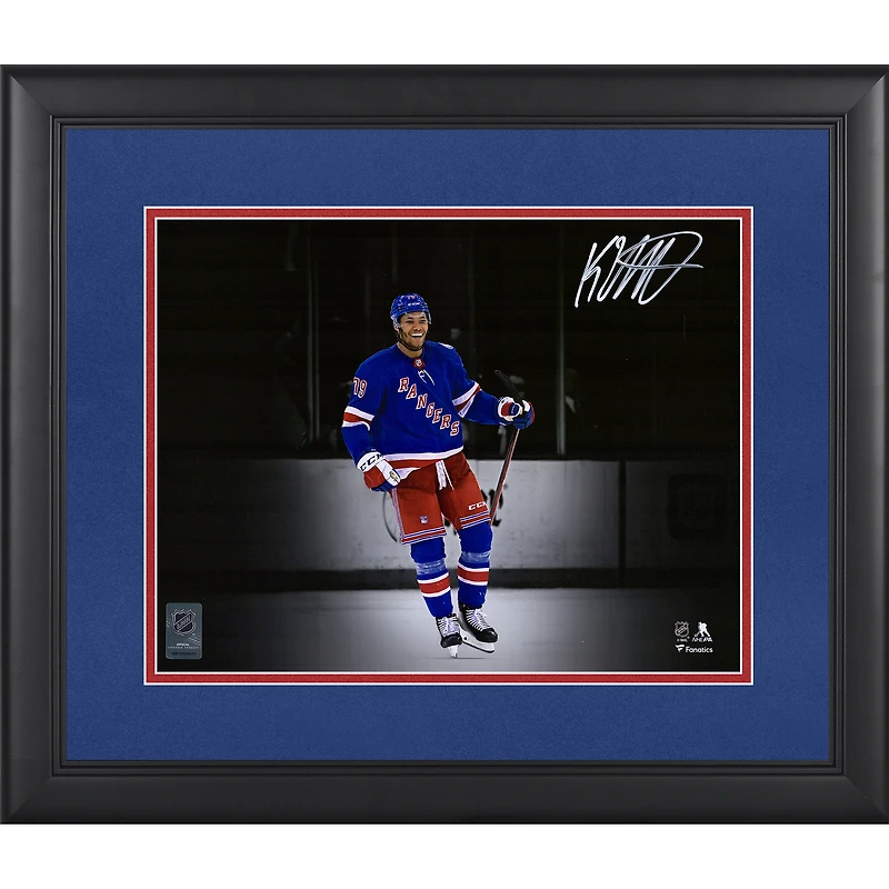 K'Andre Miller New York Rangers Autographed Framed 11" x 14" Blue Jersey Spotlight Celebration Photograph - Limited Edition of 79