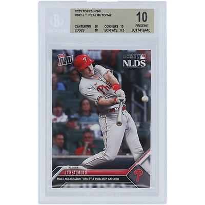 J.T. Realmuto Philadelphia Phillies 2023 Topps Now Most Postseason HRs By A Catcher #982 BGS Authenticated 10 Card - 10,10,10,9.5 Subgrades