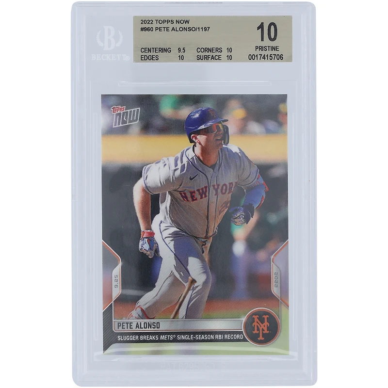 Pete Alonso New York Mets 2022 Topps Now Mets RBI Single Season Record #960 BGS Authenticated 10 Card - 9.5,10,10,10 Subgrades