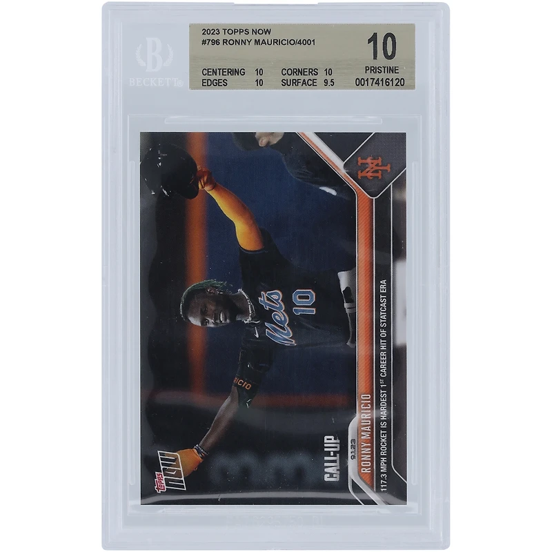 Ronny Mauricio New York Mets 2023 Topps Now Call-Up Hit #796 BGS Authenticated 10 Card - 10,10,10,9.5 Subgrades