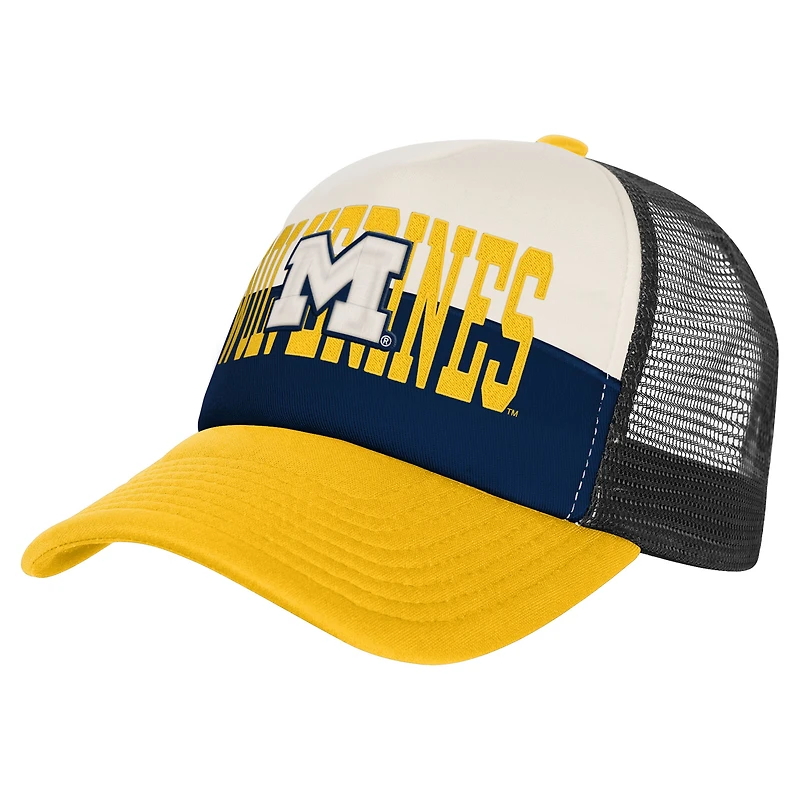 Youth Outerstuff Navy/Cream Michigan Wolverines Modern Fan Trucker Adjustable Hat