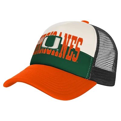 Youth Outerstuff Green/Cream Miami Hurricanes Modern Fan Trucker Adjustable Hat