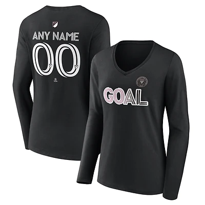 Women's Black Inter Miami CF Goal Custom V-Neck Long Sleeve T-Shirt