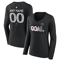 Women's Black Inter Miami CF Goal Custom V-Neck Long Sleeve T-Shirt