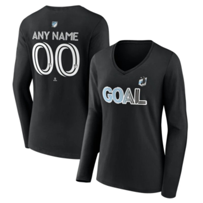 Women's Black Minnesota United FC Goal Custom V-Neck Long Sleeve T-Shirt