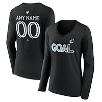 Women's Black Minnesota United FC Goal Custom V-Neck Long Sleeve T-Shirt
