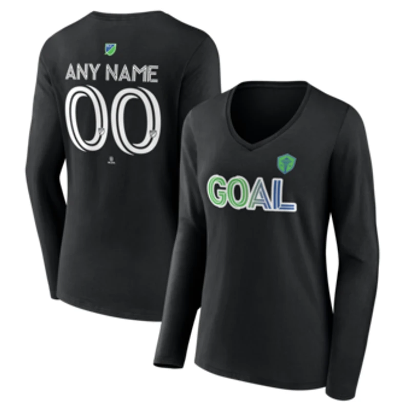 Women's Black Seattle Sounders FC Goal Custom V-Neck Long Sleeve T-Shirt