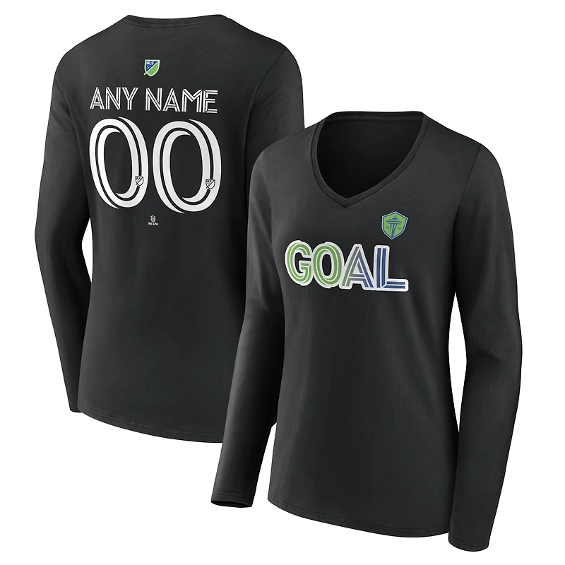 Women's Black Seattle Sounders FC Goal Custom V-Neck Long Sleeve T-Shirt