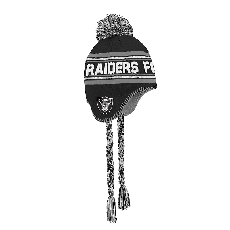 Youth Outerstuff Black Las Vegas Raiders Jacquard Tassel Knit Hat with Pom