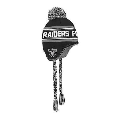 Youth Outerstuff Black Las Vegas Raiders Jacquard Tassel Knit Hat with Pom