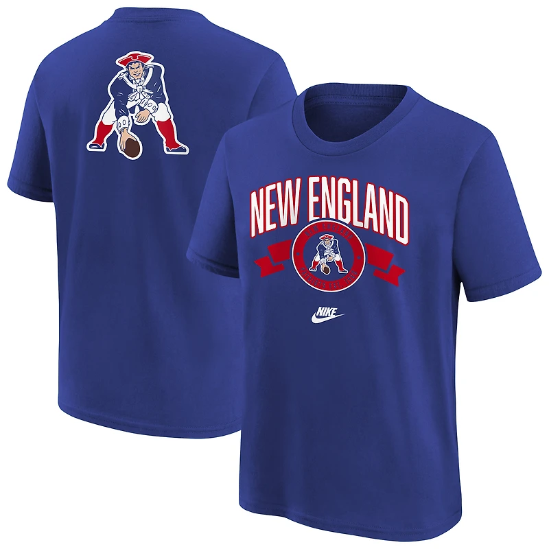 Youth Nike Royal New England Patriots Rewind Front & Back Essential T-Shirt