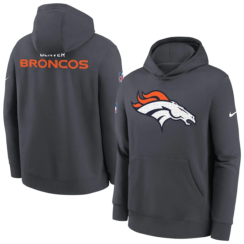 Youth Nike  Gray Denver Broncos Sideline Club Fleece Hoodie