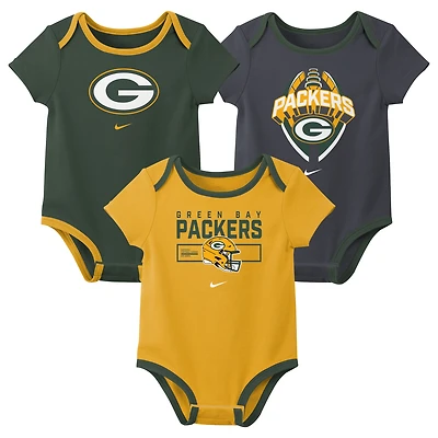 Newborn & Infant Nike Green Bay Packers Three-Piece Bodysuit Set