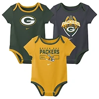 Newborn & Infant Nike Green Bay Packers Three-Piece Bodysuit Set