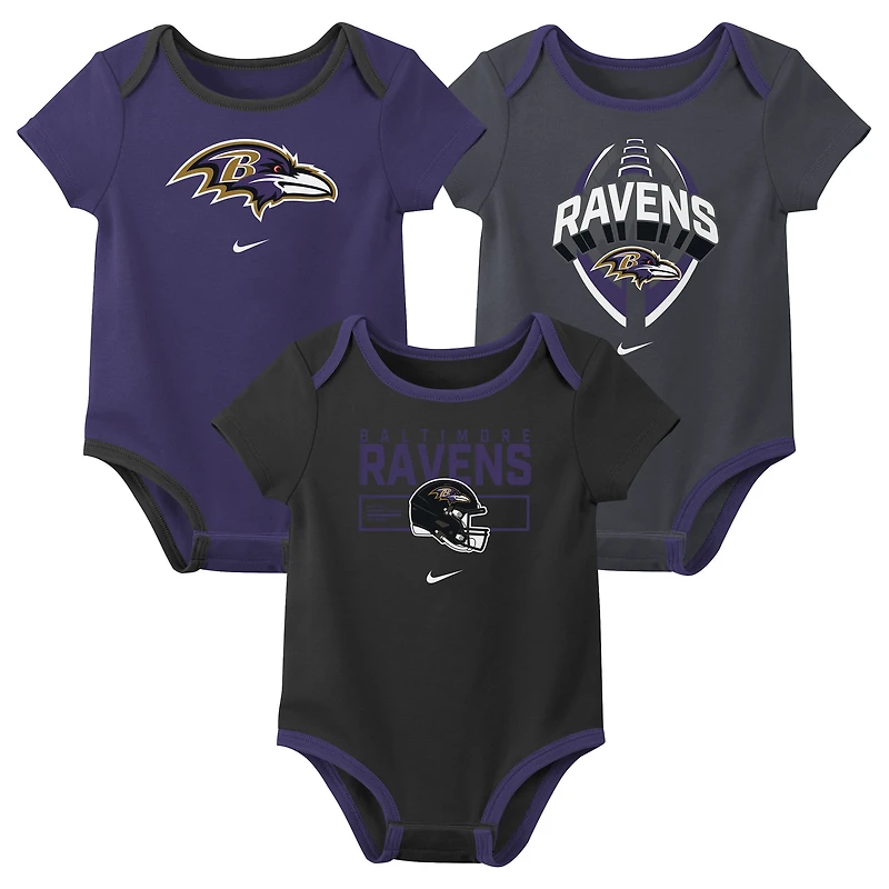 Newborn & Infant Nike Baltimore Ravens Three-Piece Bodysuit Set