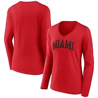 Women's Red Miami University RedHawks Arch Long Sleeve V-Neck T-Shirt