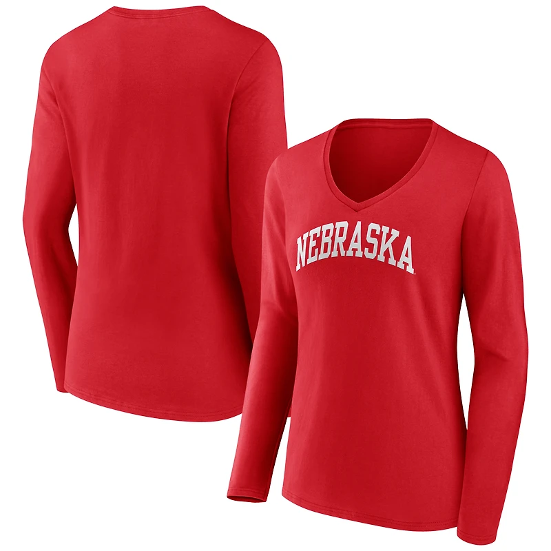 Women's Scarlet Nebraska Huskers Arch Long Sleeve V-Neck T-Shirt
