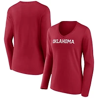 Women's Crimson Oklahoma Sooners Arch Long Sleeve V-Neck T-Shirt