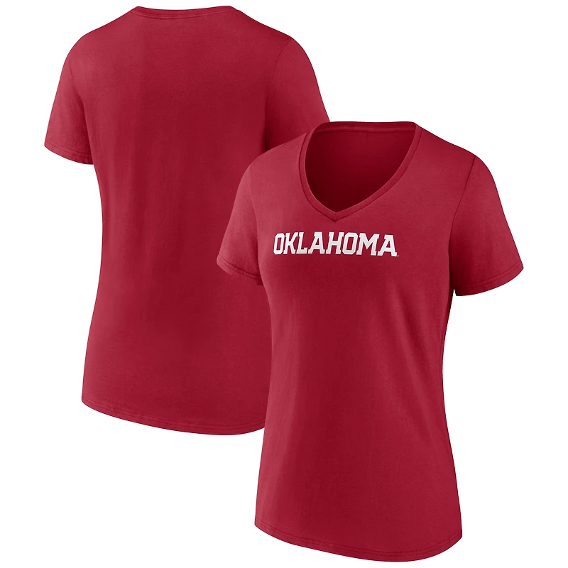 Women's Crimson Oklahoma Sooners Arch V-Neck T-Shirt