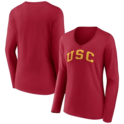 Women's Cardinal USC Trojans Arch Long Sleeve V-Neck T-Shirt