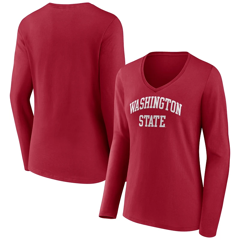 Women's Crimson Washington State Cougars Arch Long Sleeve V-Neck T-Shirt