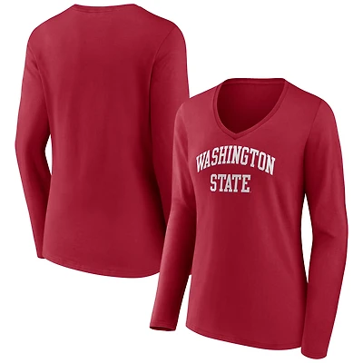 Women's Crimson Washington State Cougars Arch Long Sleeve V-Neck T-Shirt